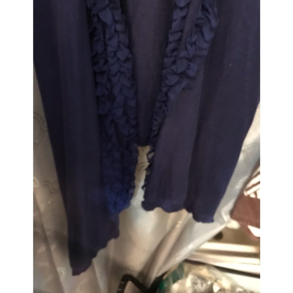 Sweaterworks large royal blue waterfall front no closure sweater sheer detail - Picture 5 of 9
